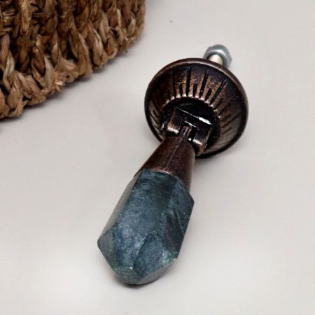 Dark Finish Teardrop Drawer Knob Made of Stone and Metal